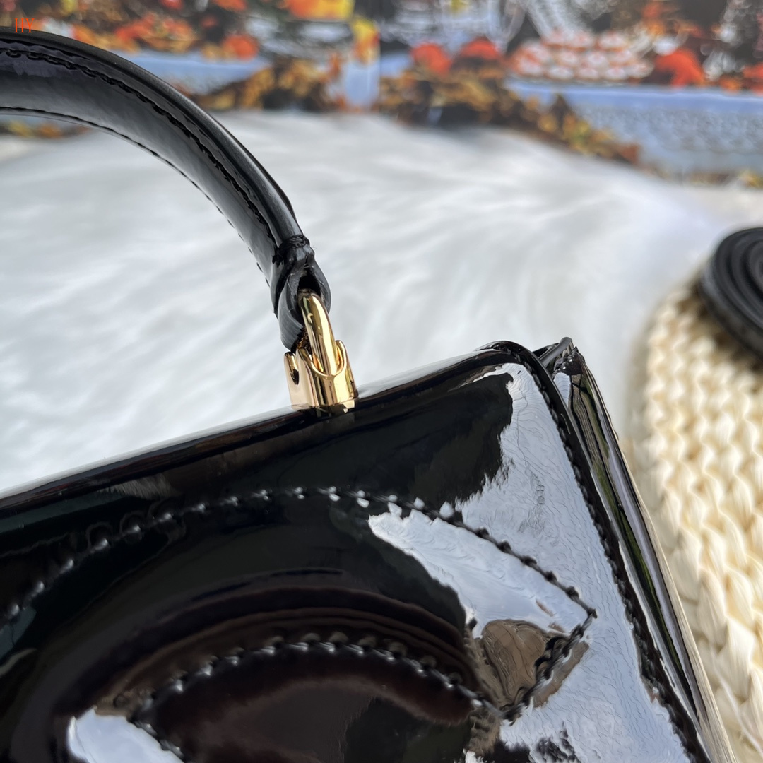 dolce & gabbana black patent leather handbag 17.5x13.5x6.5 - Image 6