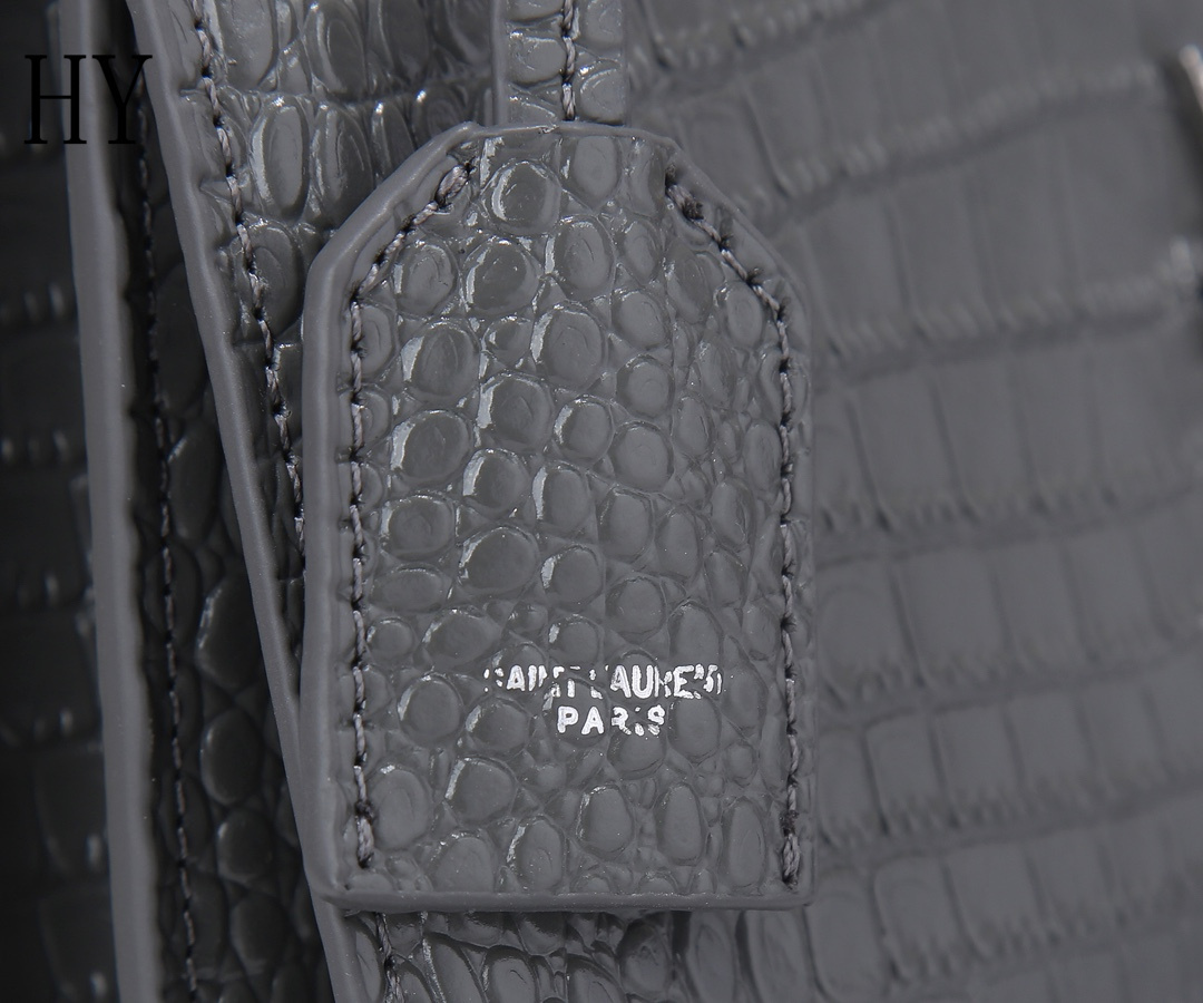 yves saint laurent croc-embossed gray leather bag - 22x16x8 - Image 6