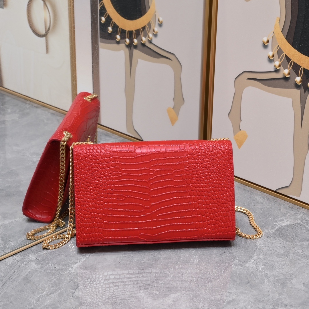 yves saint laurent red croc-embossed chain bag 24*5.5*14.5 - Image 6