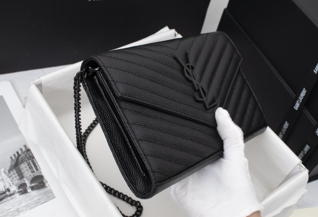 yves saint laurent black chevron wallet on chain - 22.5x14x4 cm - Image 6
