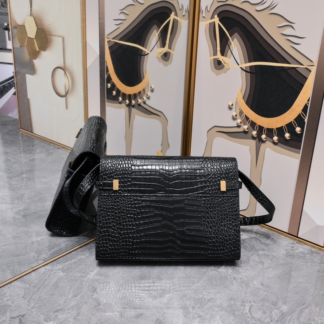 yves saint laurent black crocodile-effect handbag 29x20x7.5 cm - Image 6