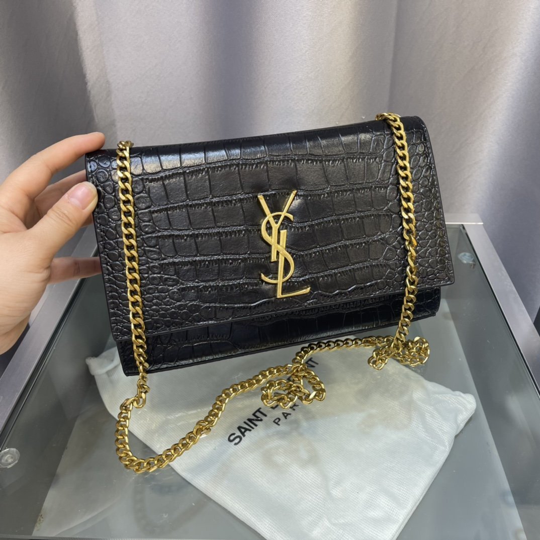 yves saint laurent black crocodile-effect wallet on chain - Image 6