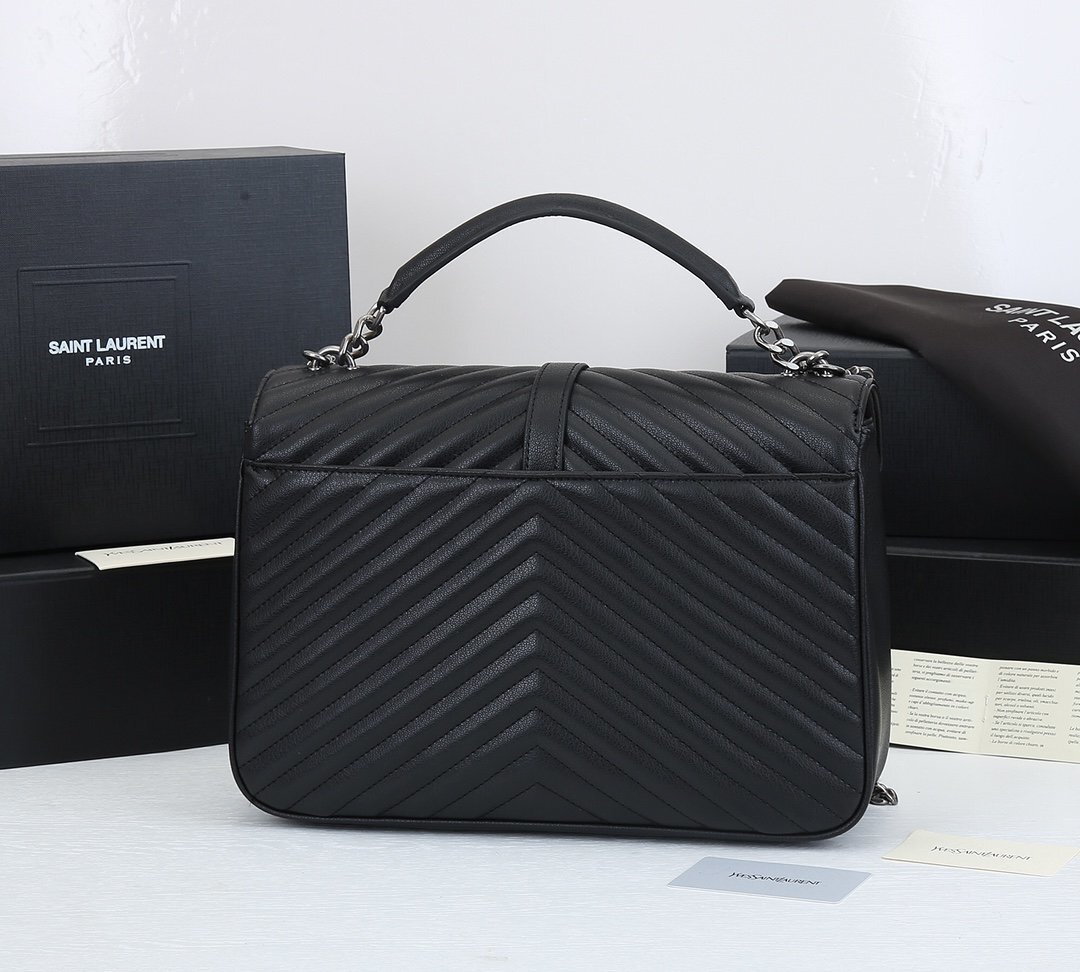 yves saint laurent black chevron leather handbag 32x21x9 - Image 6