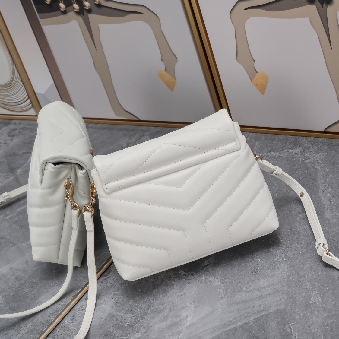 yves saint laurent quilted white leather bag - 20x14x7cm - Image 6