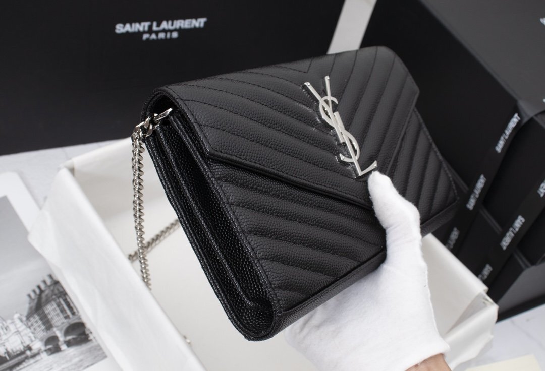 yves saint laurent black chevron wallet on chain - Image 6
