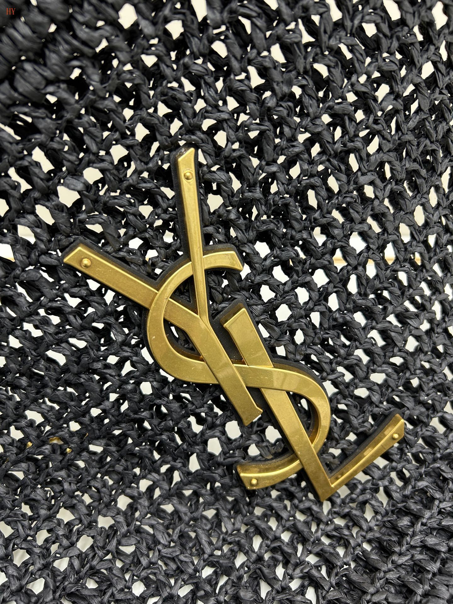 yves saint laurent black woven tote bag with gold logo - Image 6