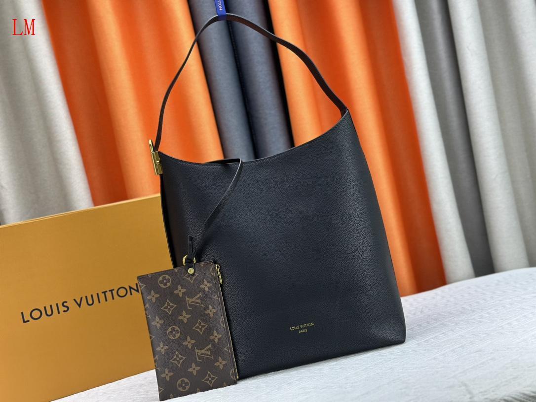 louis vuitton black leather hobo bag - 35*31*18