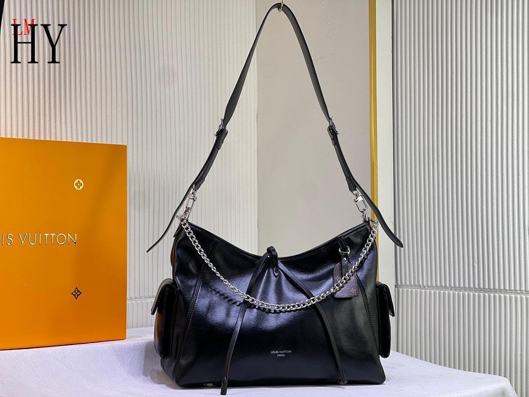 louis vuitton black leather handbag 29×12×24