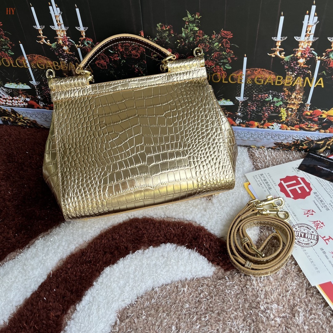 dolce & gabbana gold crocodile-effect handbag - Image 7