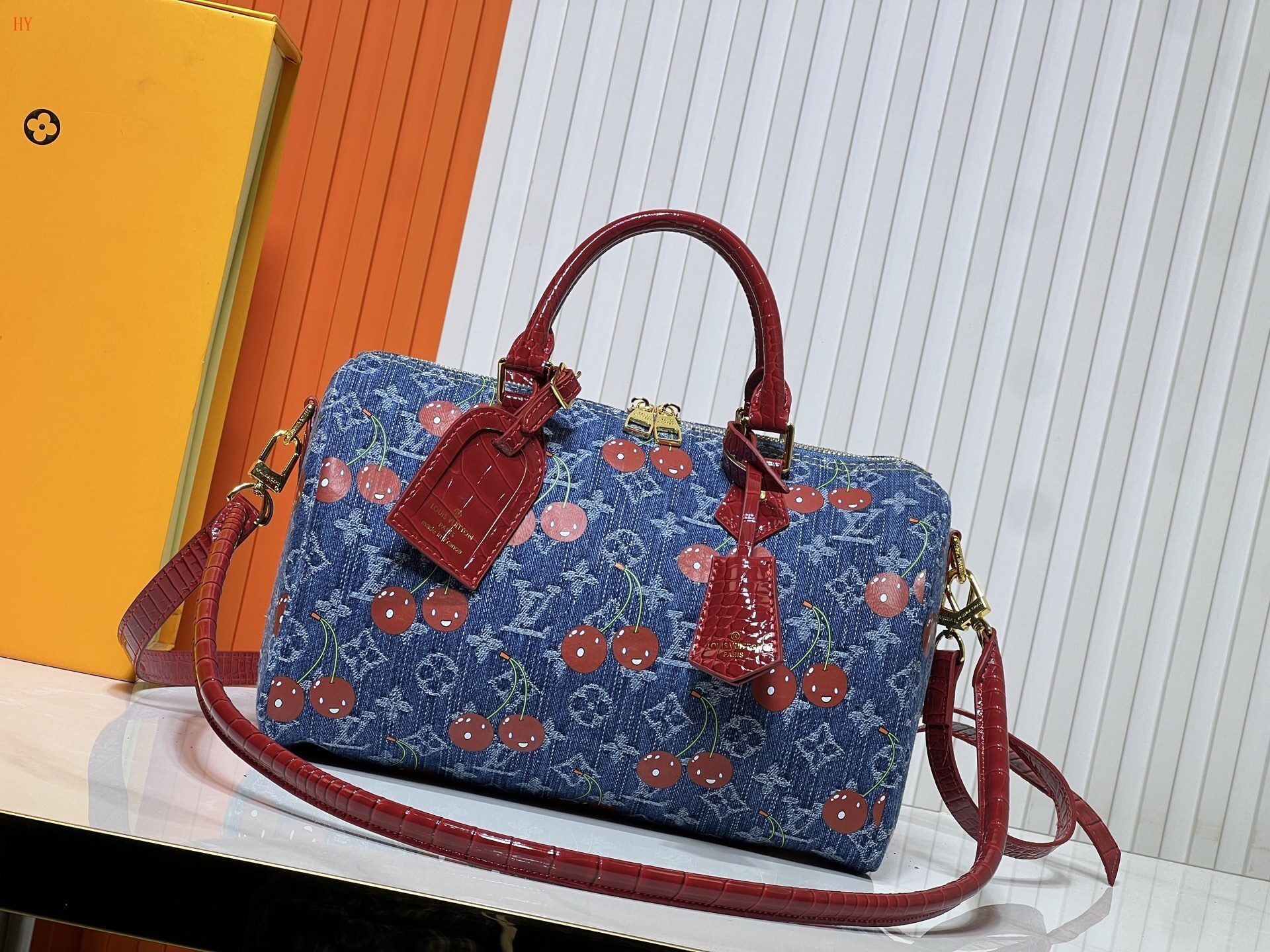louis vuitton cherry denim handbag 30*21*17