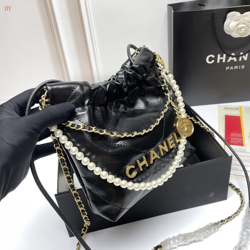chanel black pearl chain drawstring bag - model 2325042 - Image 7