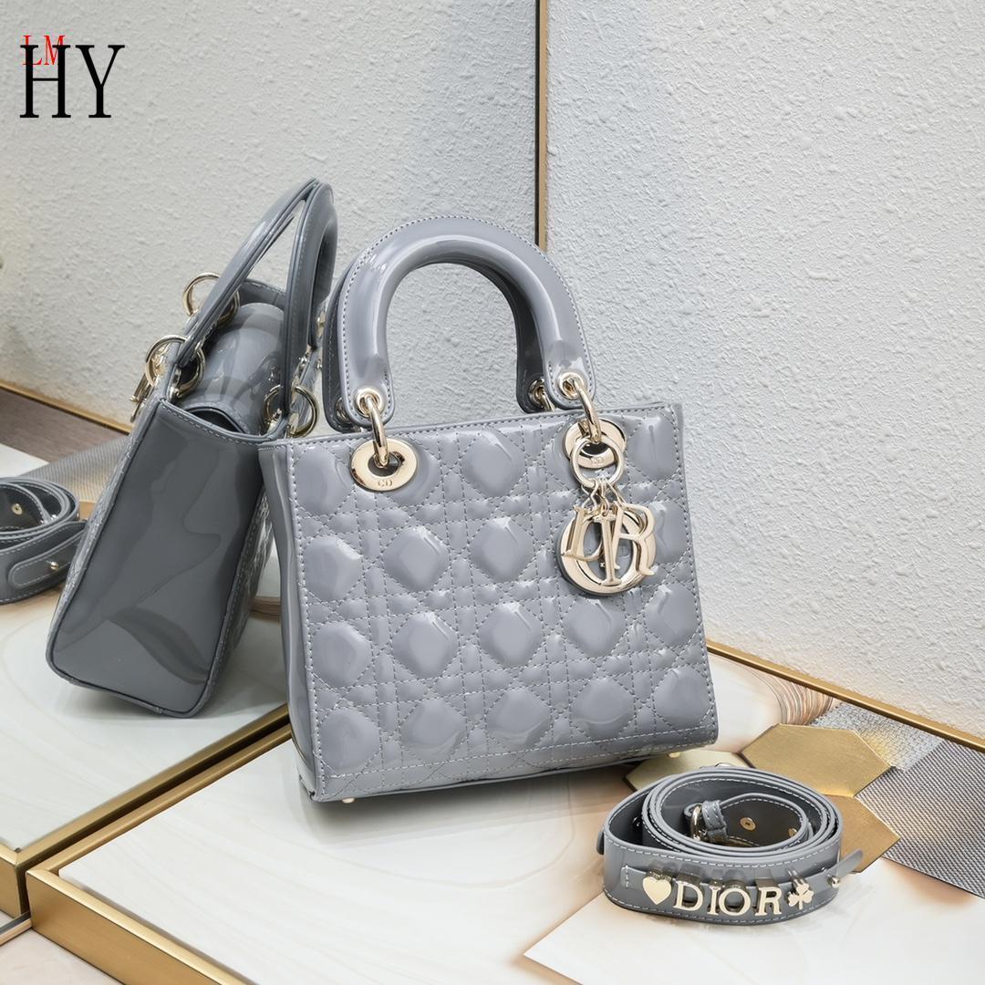 dior 20cm gray patent leather handbag