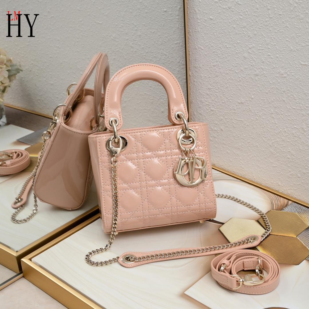 dior 17cm pink patent leather handbag