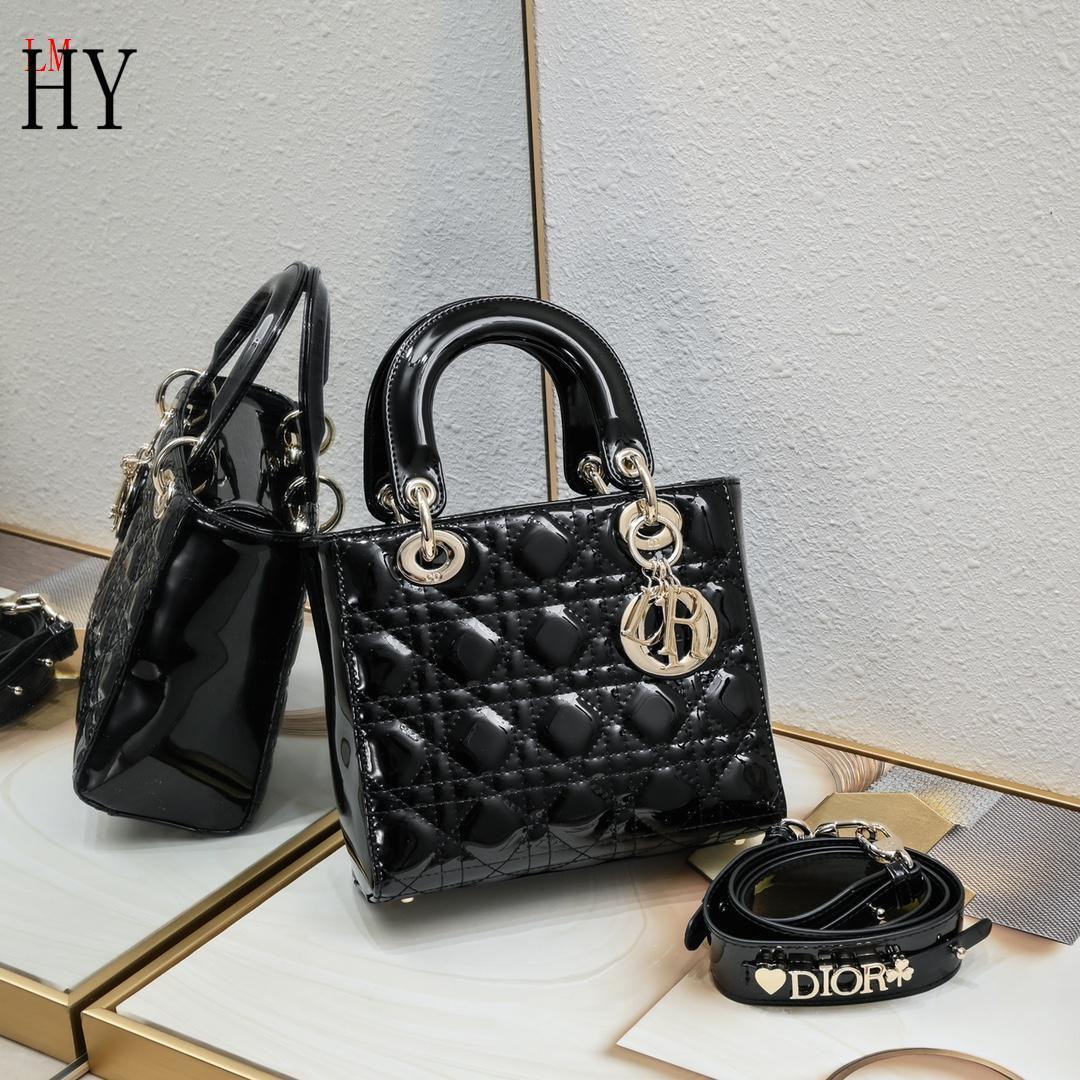 dior black patent leather handbag 20cm