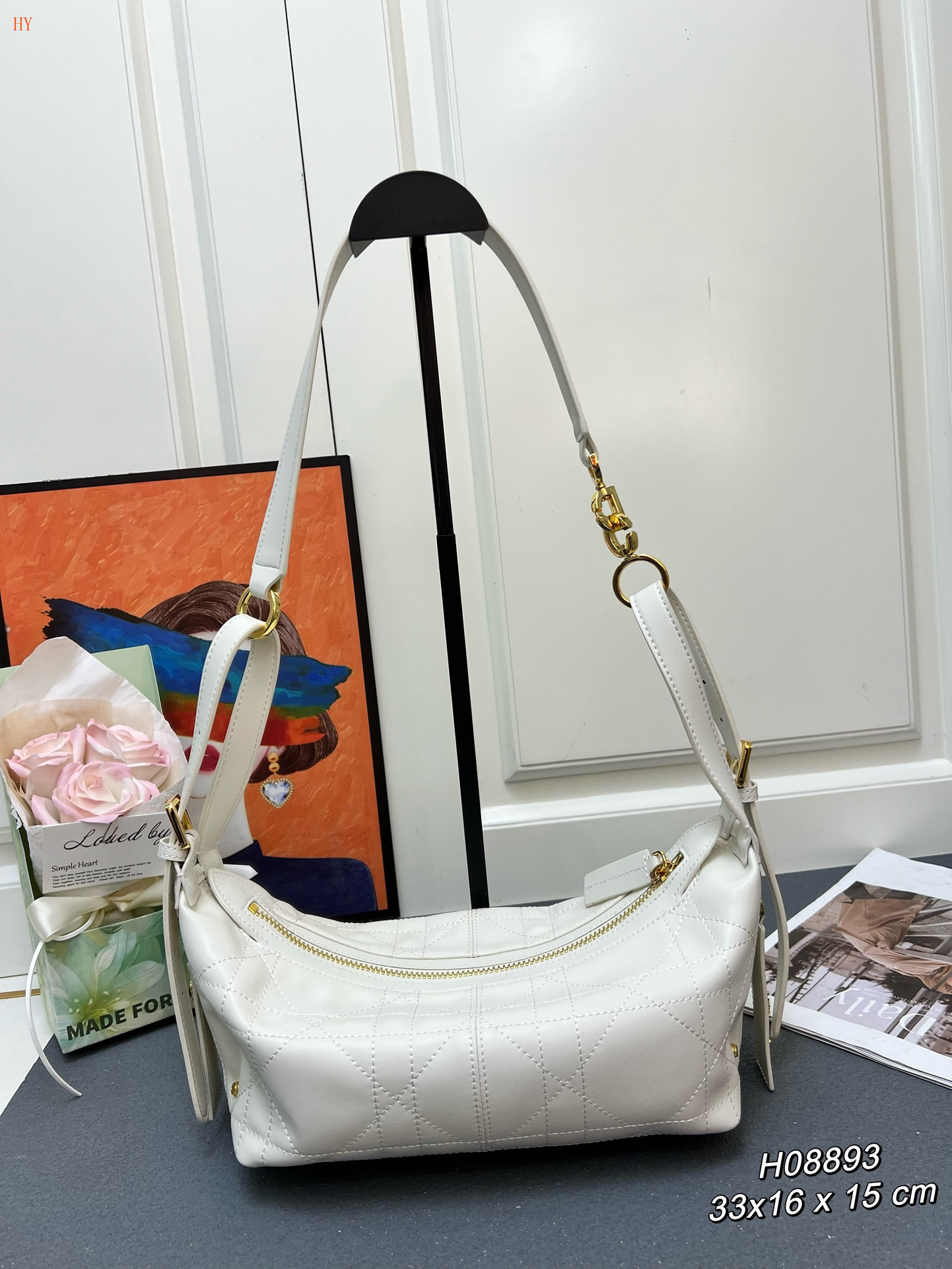 dior white quilted handbag 33x16x15 cm - Image 7