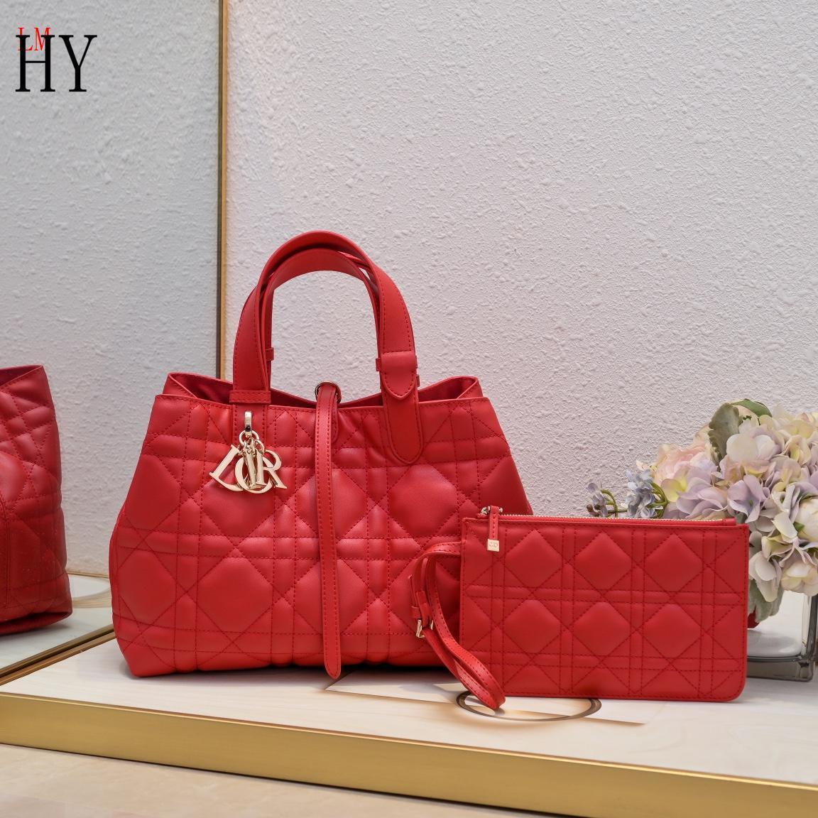dior red quilted handbag set - 28.5*19*21cm