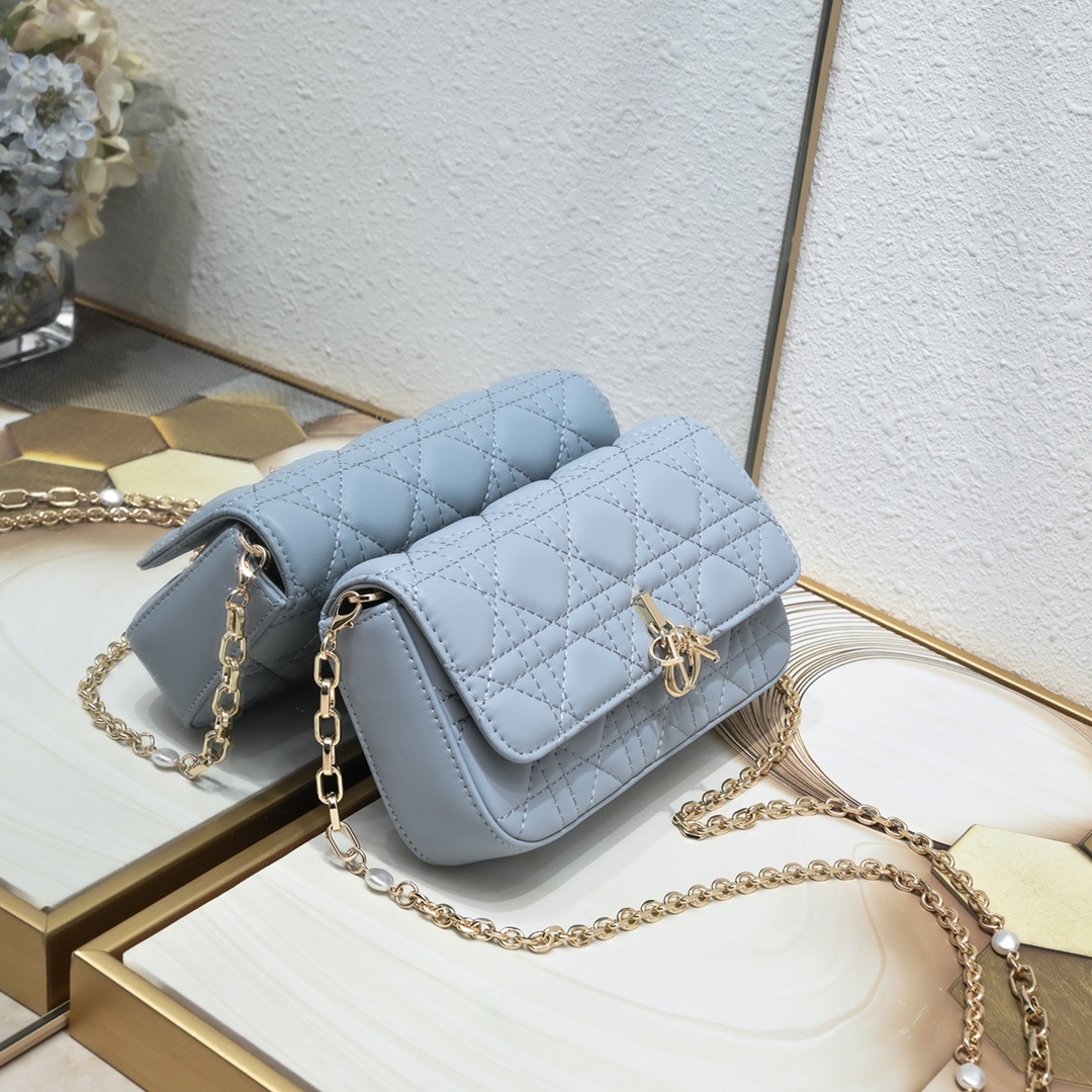 dior blue quilted leather crossbody bag - 18.5x10x4 cm - Image 7