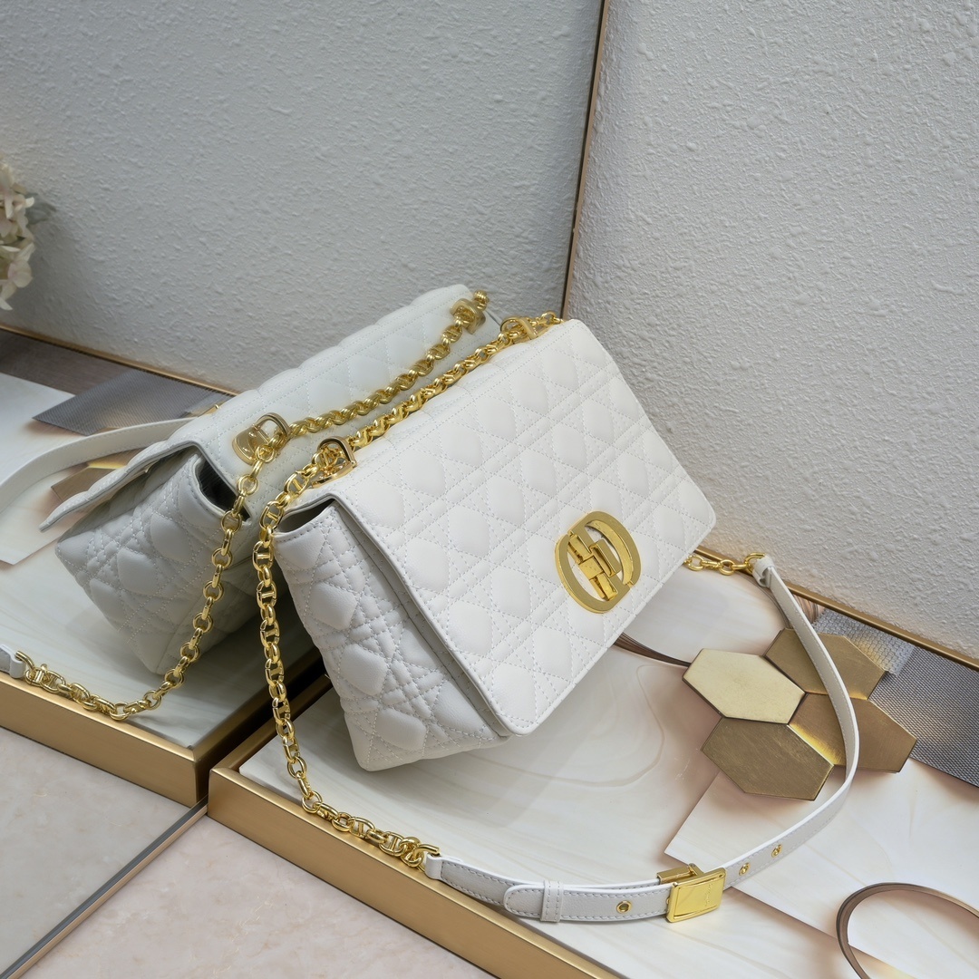 dior white quilted leather shoulder bag with gold chain - Image 7