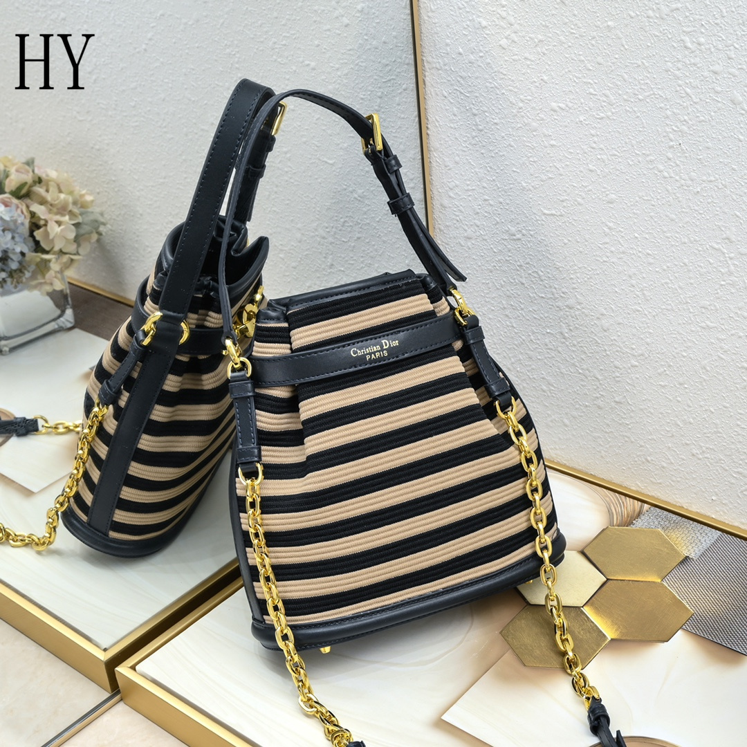 dior striped bucket bag - 24x24.5x10 cm - Image 7