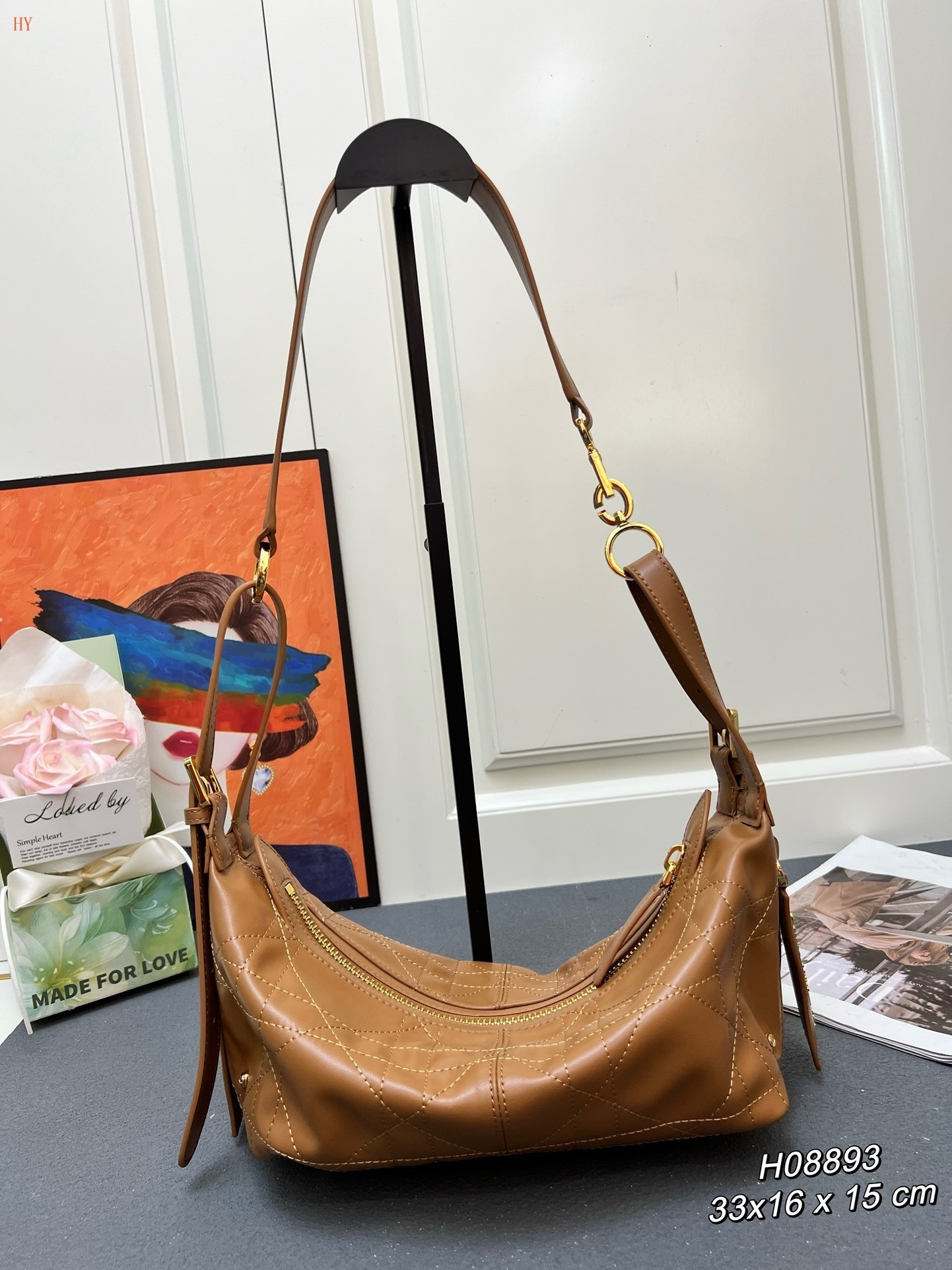 dior brown leather handbag 33x16x15 cm - Image 7