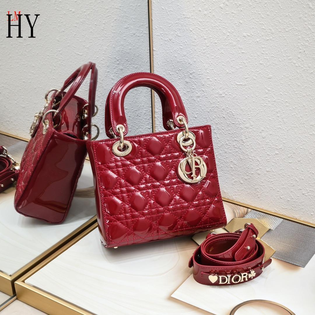 dior 20cm red patent leather handbag