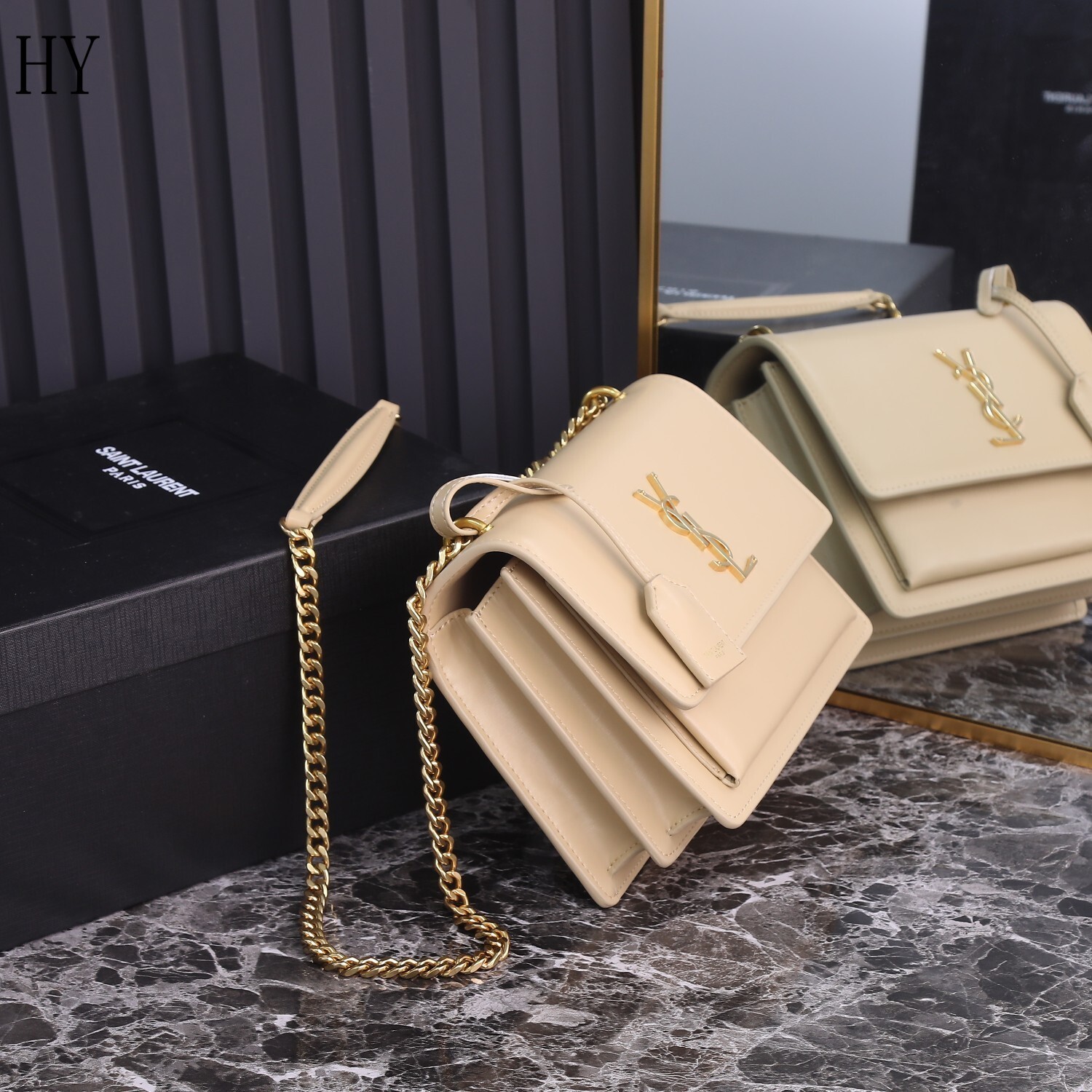 yves saint laurent beige leather crossbody bag - 22x16x9 cm - Image 7