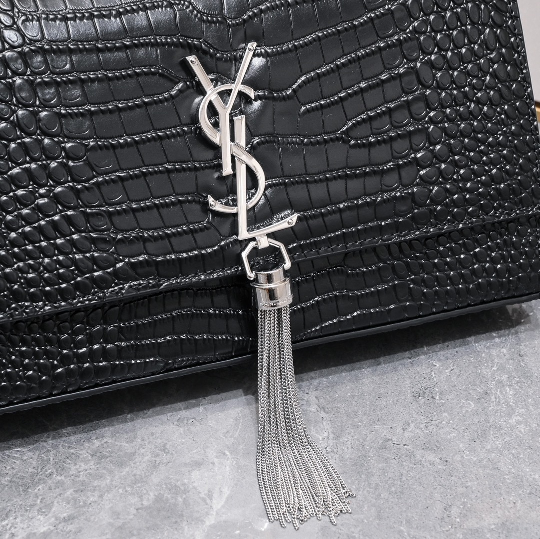 yves saint laurent black croc-embossed bag 24*5.5*14.5 - Image 7