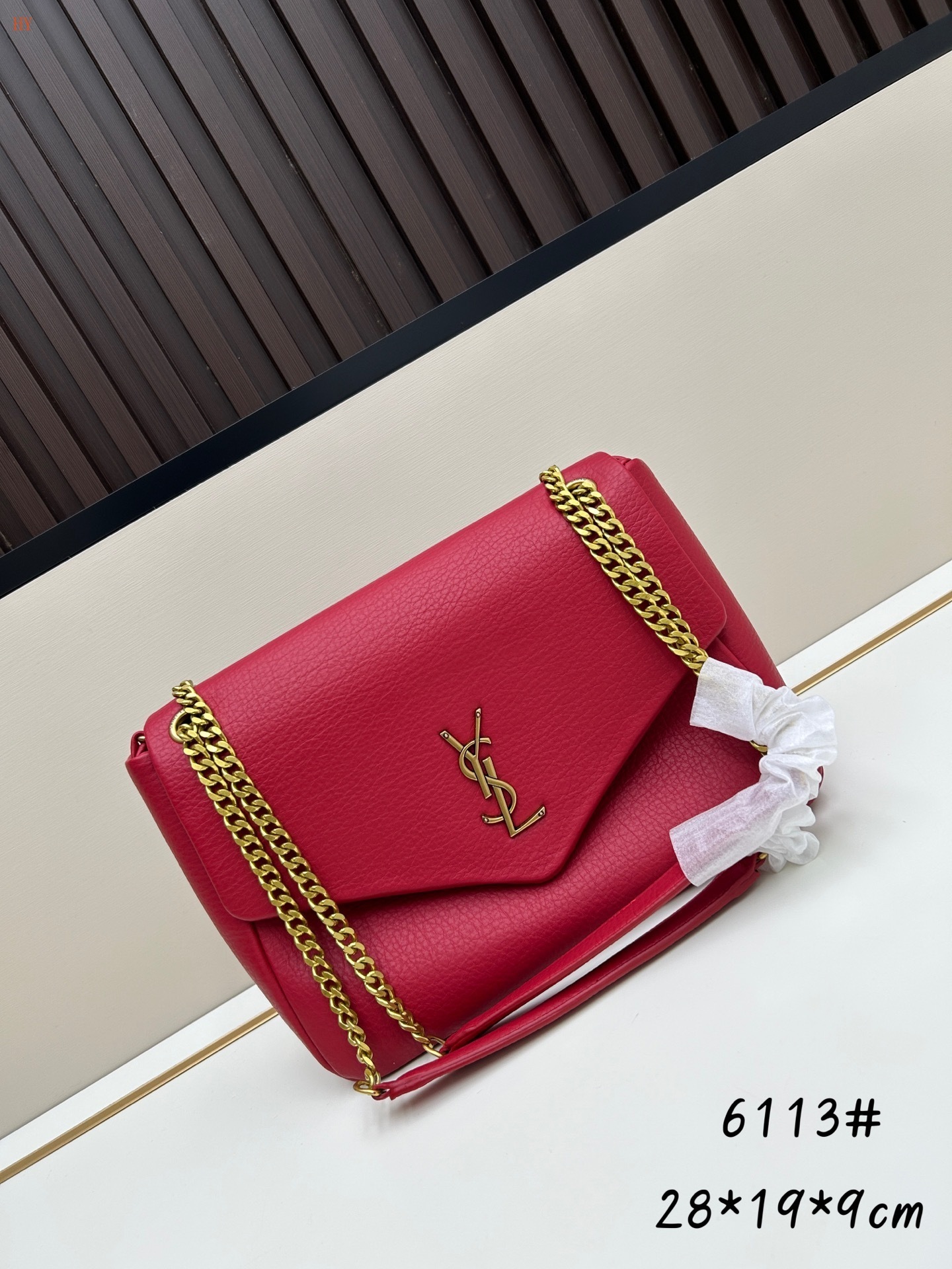 yves saint laurent red leather handbag 28*19*9 cm