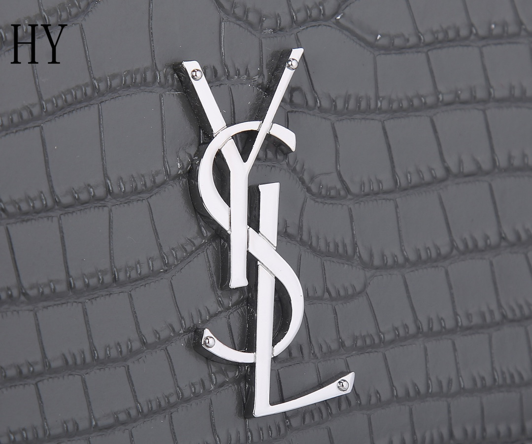 yves saint laurent croc-embossed gray leather bag - 22x16x8 - Image 7