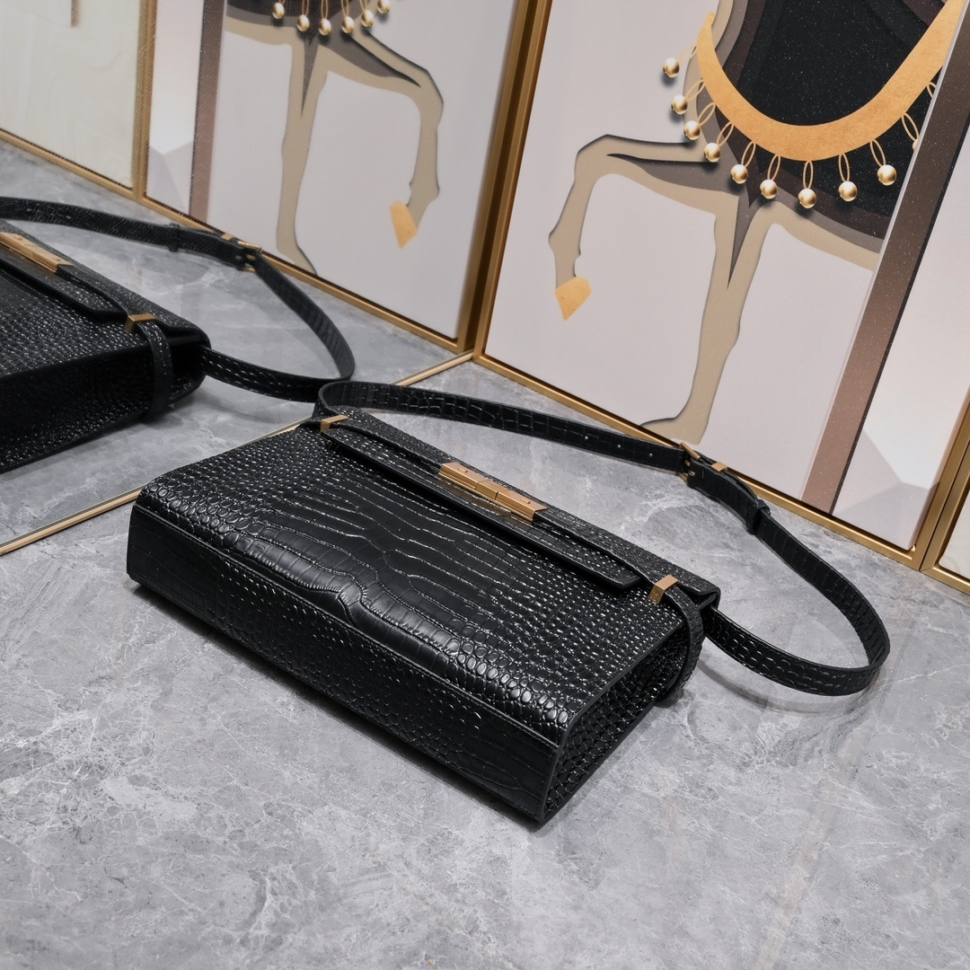 yves saint laurent black crocodile-effect handbag 29x20x7.5 cm - Image 7