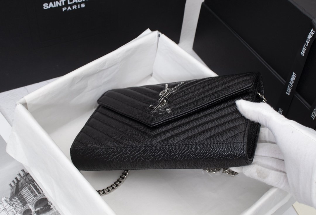 yves saint laurent black chevron wallet on chain - Image 7