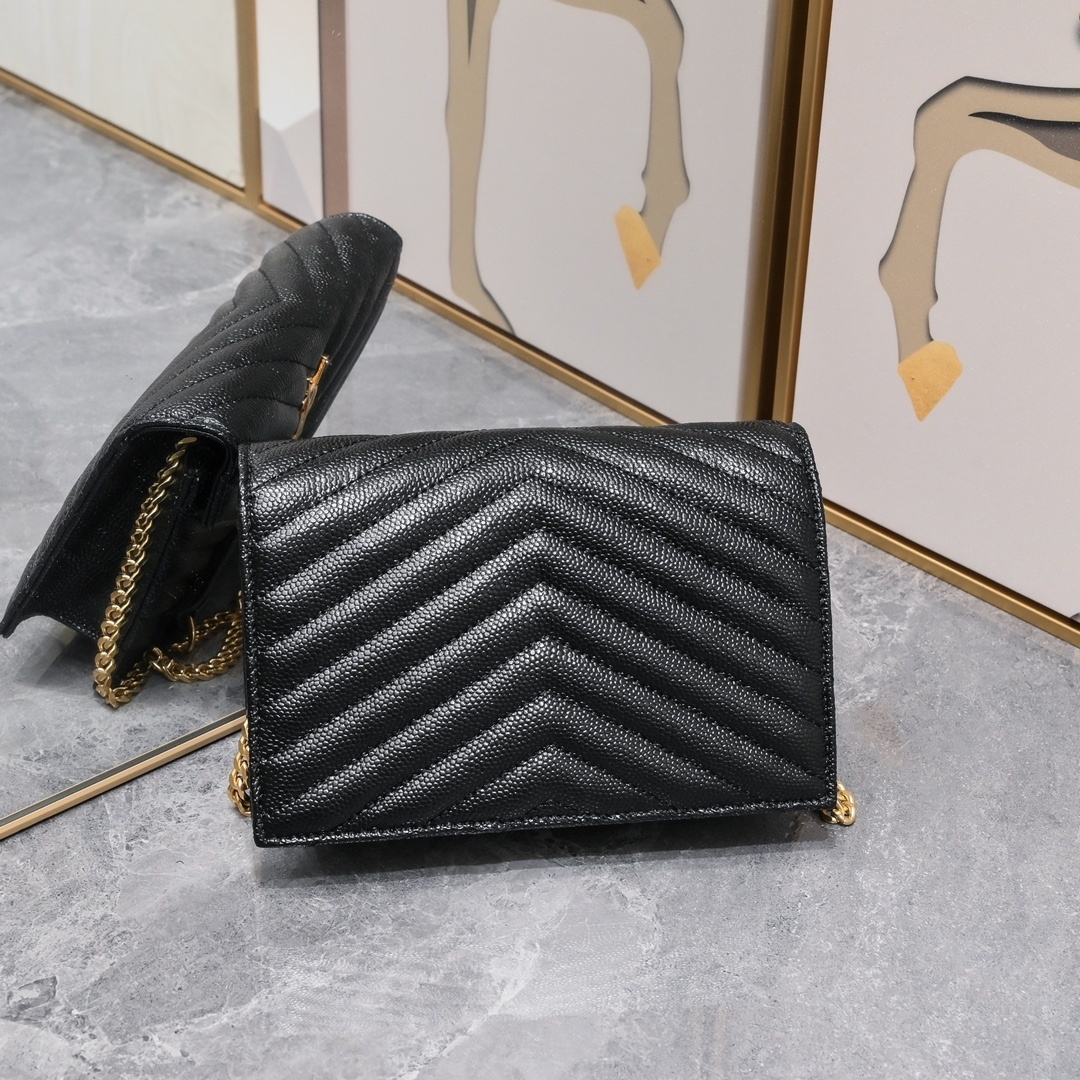 yves saint laurent black chevron wallet on chain - 20×17×6cm - Image 7