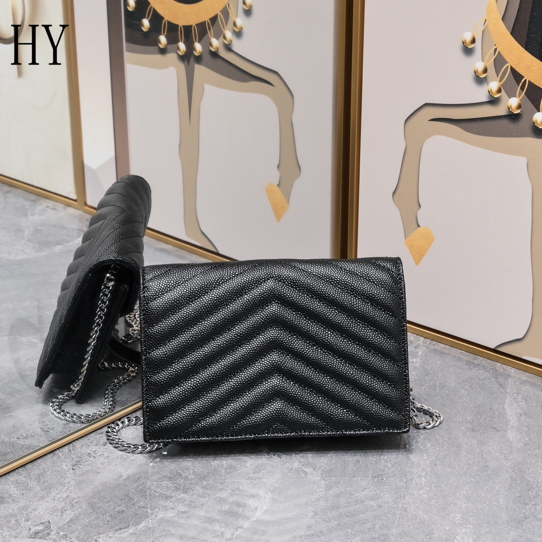 yves saint laurent black chevron wallet on chain - 20x17x6cm - Image 7
