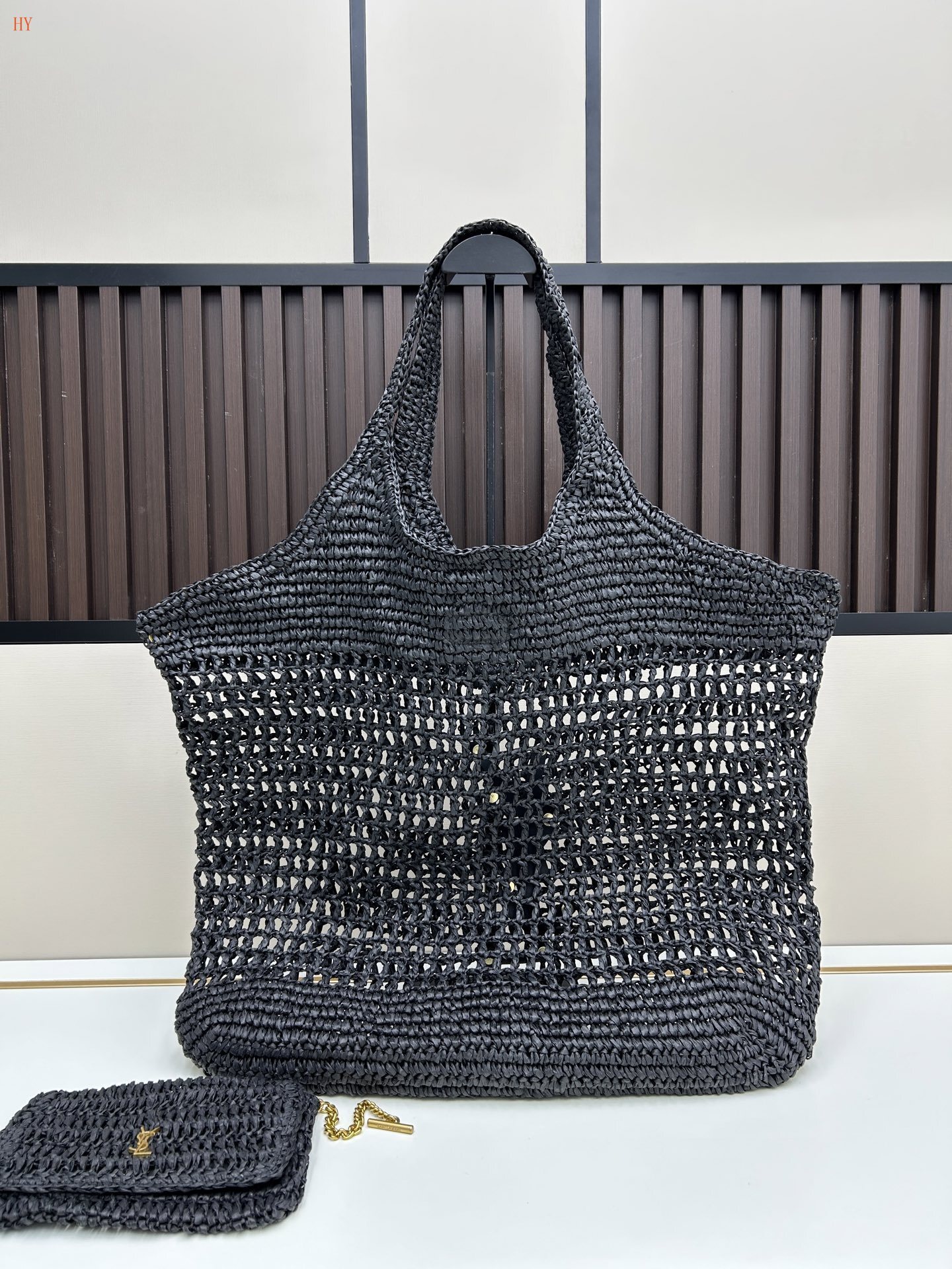 yves saint laurent black woven tote bag with gold logo - Image 7