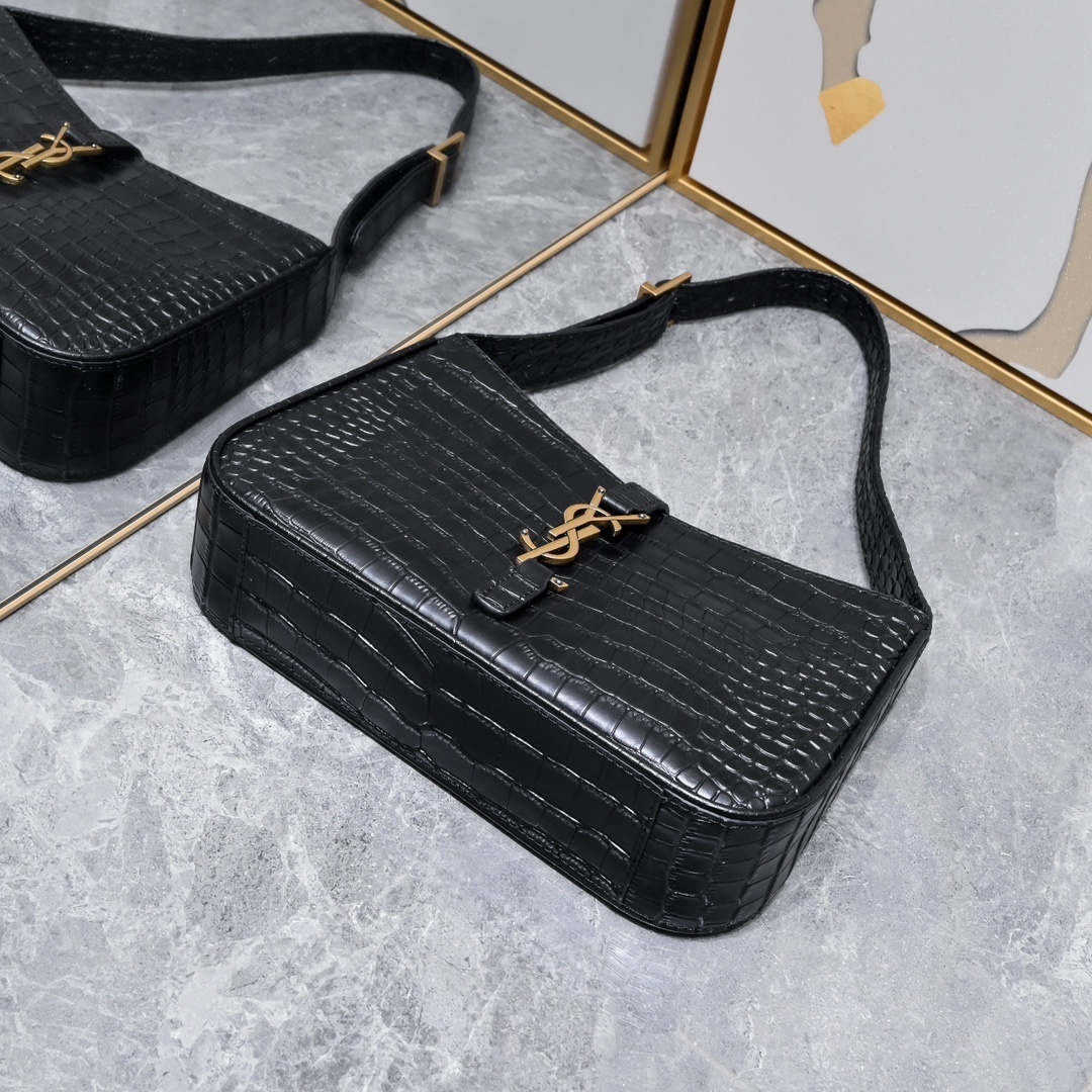 yves saint laurent black crocodile-effect handbag 24.5x16x6cm - Image 7