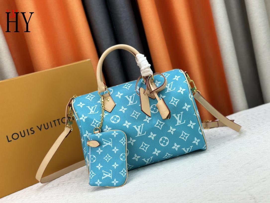 louis vuitton blue monogram handbag 30x21x17 cm