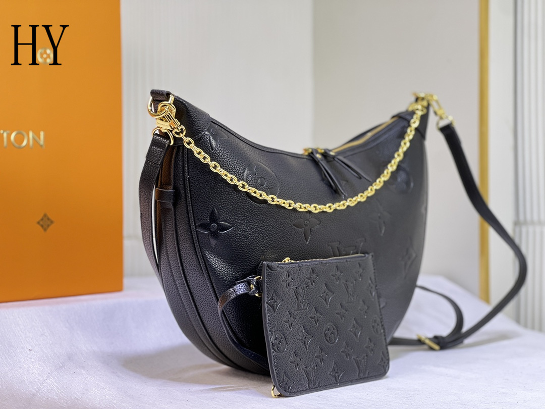 louis vuitton black leather handbag with chain strap - 38 x 26 x 10 cm - Image 8