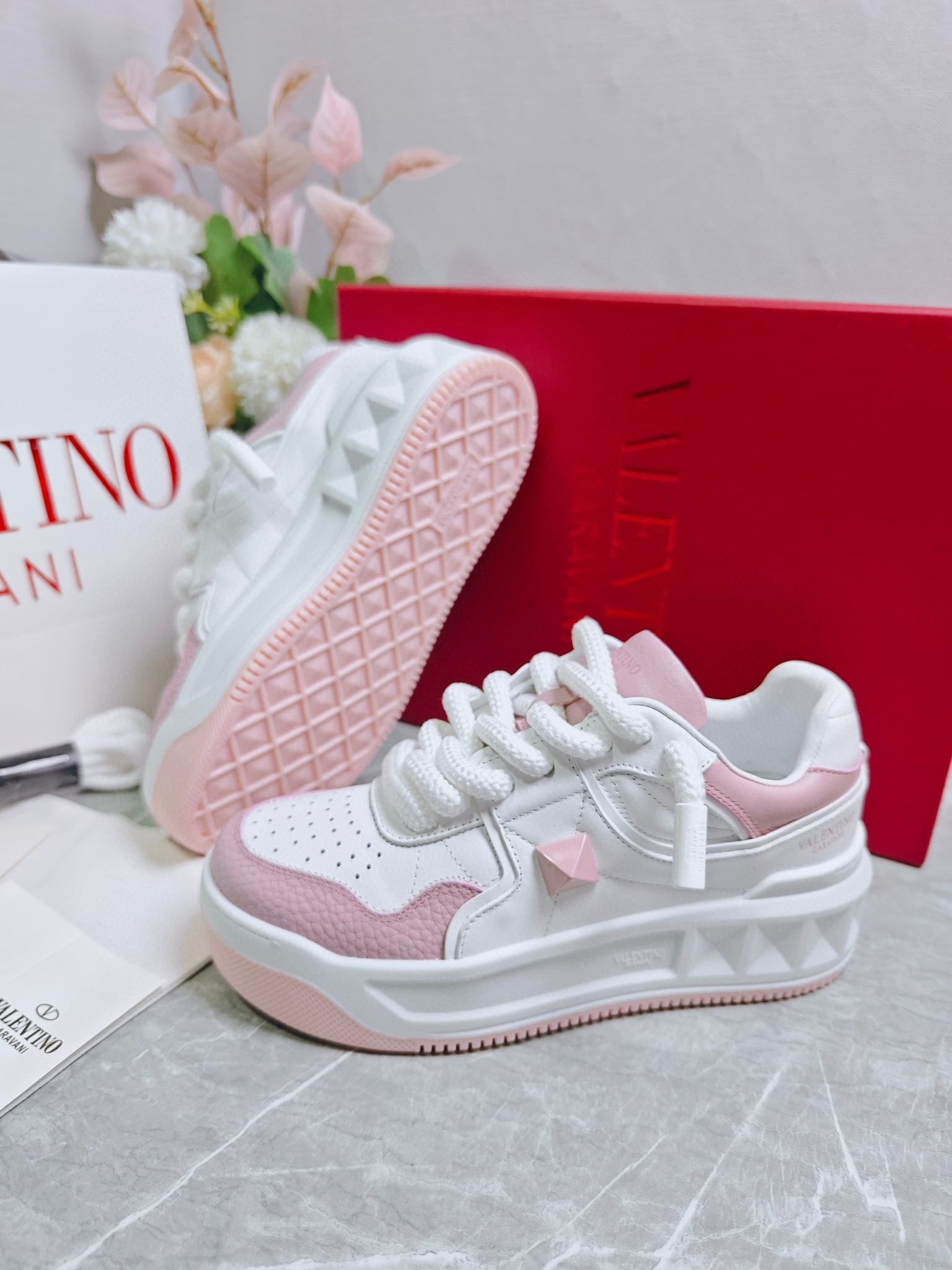 valentino couple sneakers 35/44 - stylish white & pink - Image 8