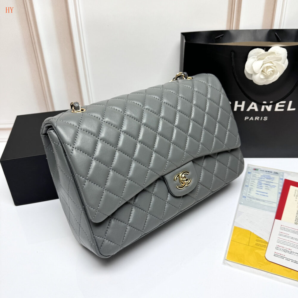 chanel classic flap bag - 33x22x9 cm - gray - Image 8