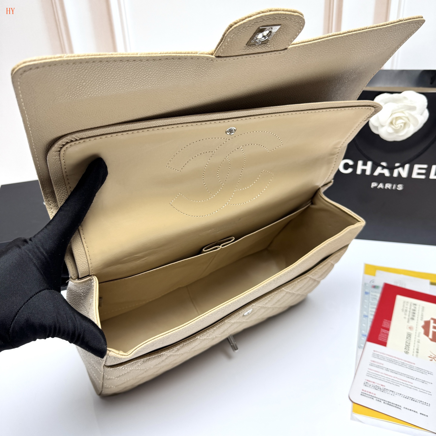 chanel classic flap bag - 33x22x9 cm - beige - Image 8