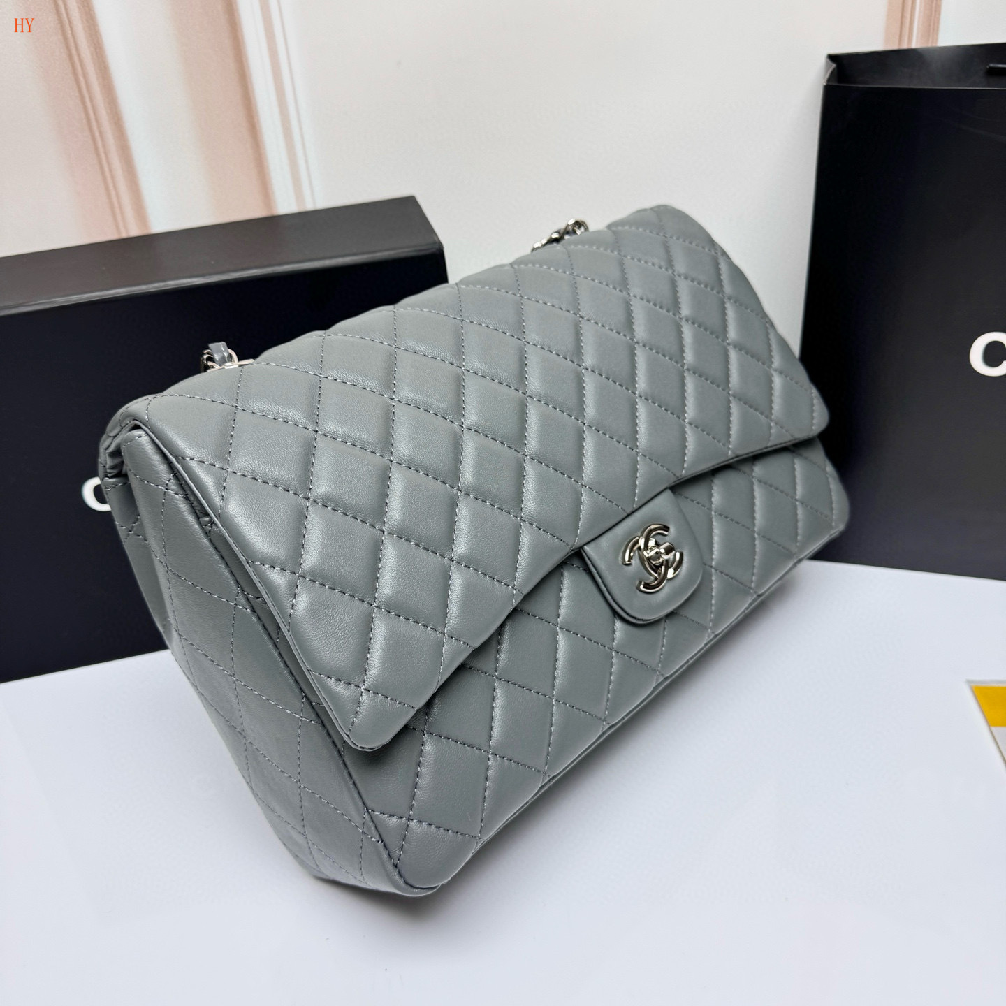 chanel quilted gray handbag 33*22*9.2 - Image 8