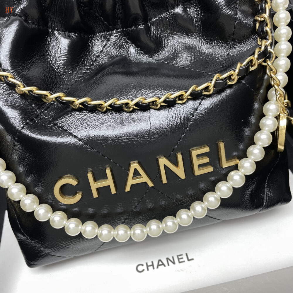 chanel black pearl chain drawstring bag - model 2325042 - Image 8