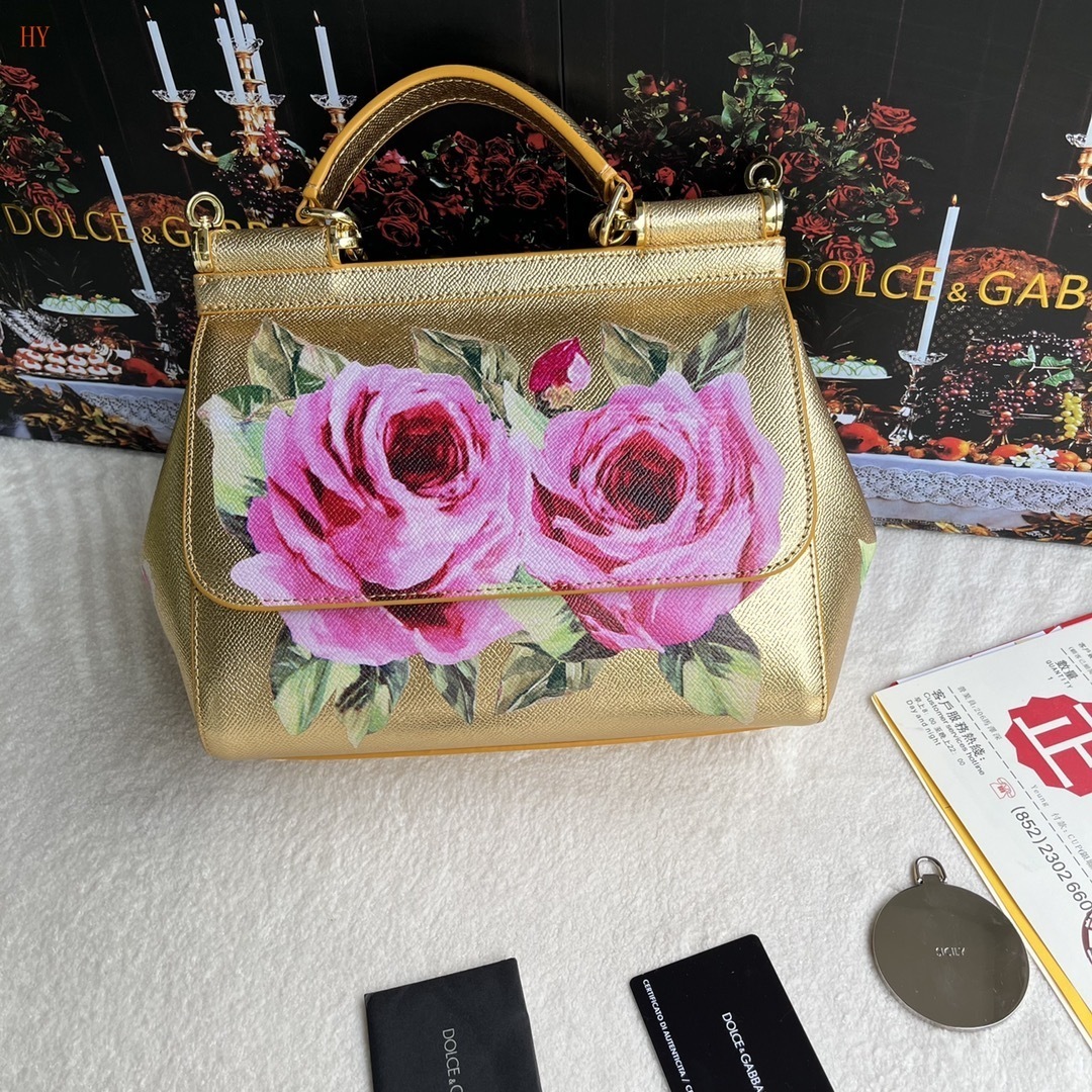 dolce & gabbana gold floral handbag 25*20*12