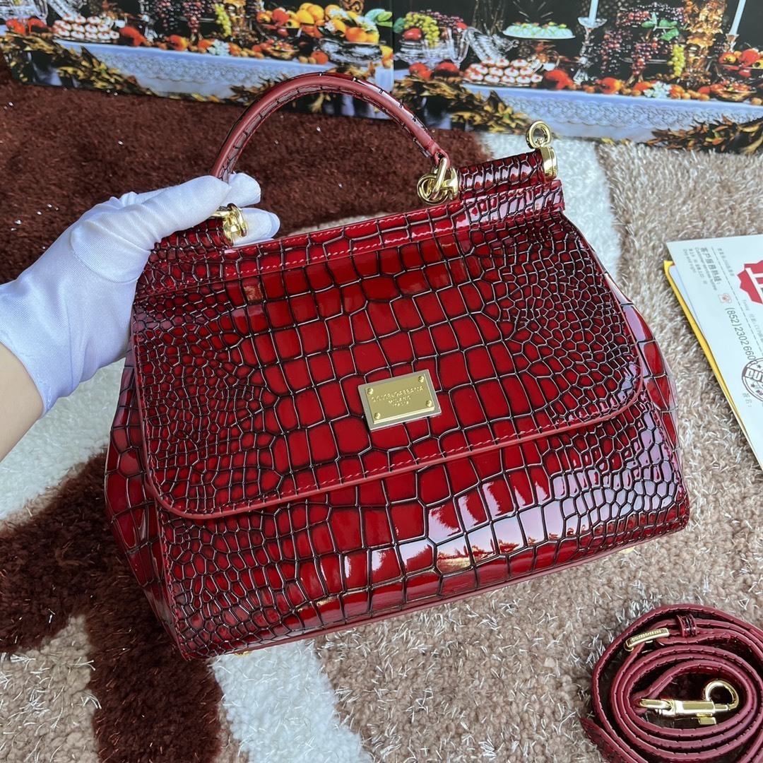 dolce & gabbana red crocodile print handbag - Image 8