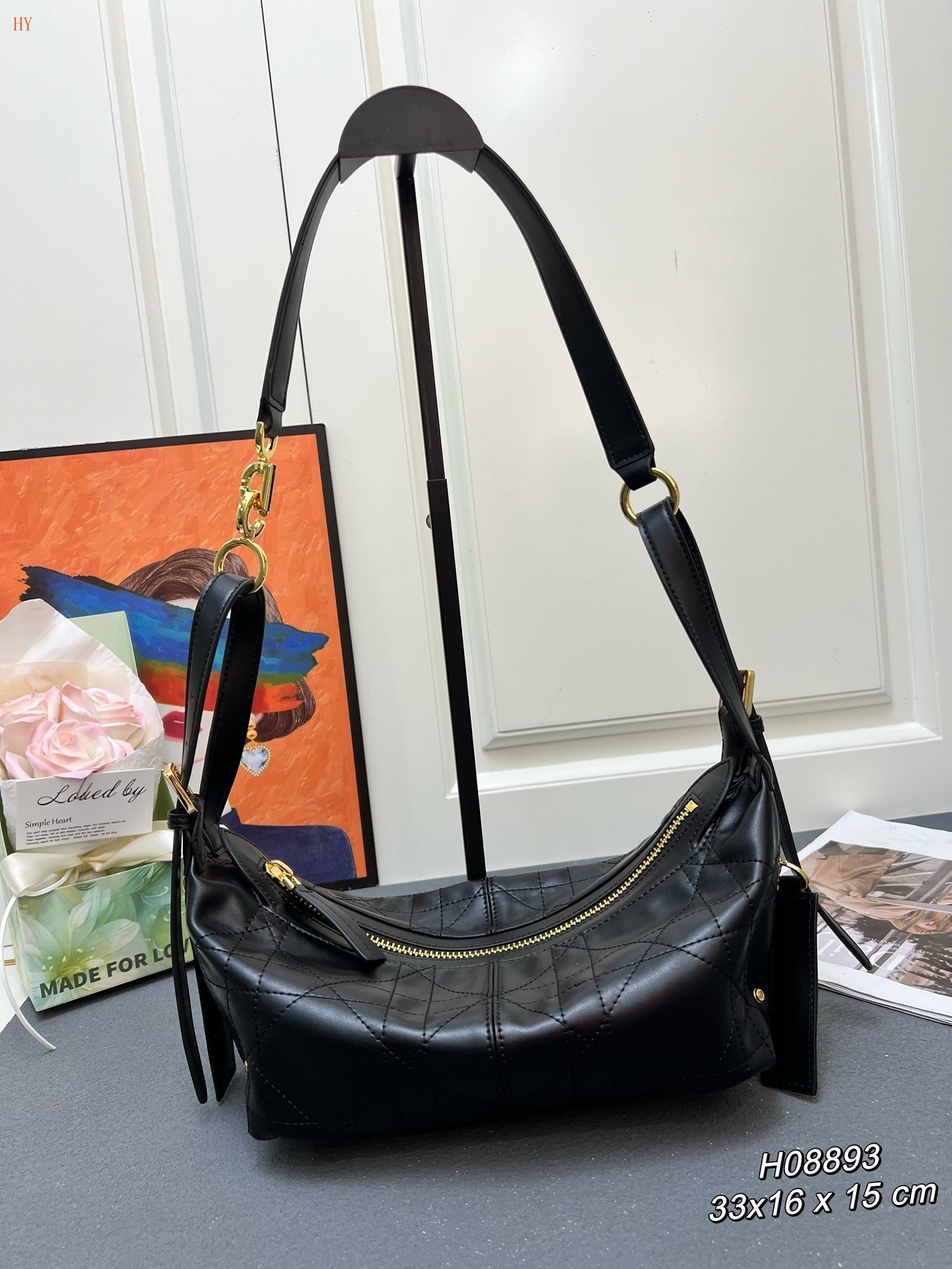 dior black quilted handbag 33x16x15 cm
