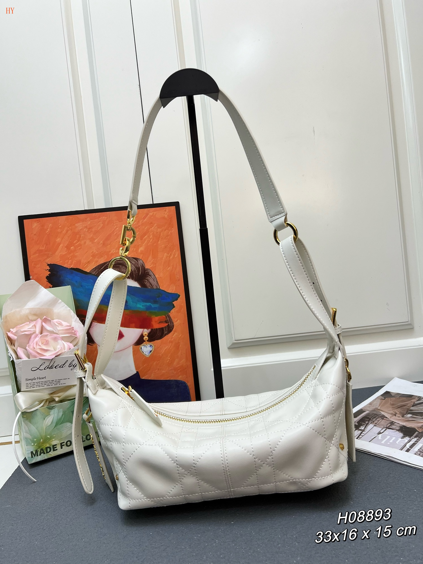 dior white quilted handbag 33x16x15 cm