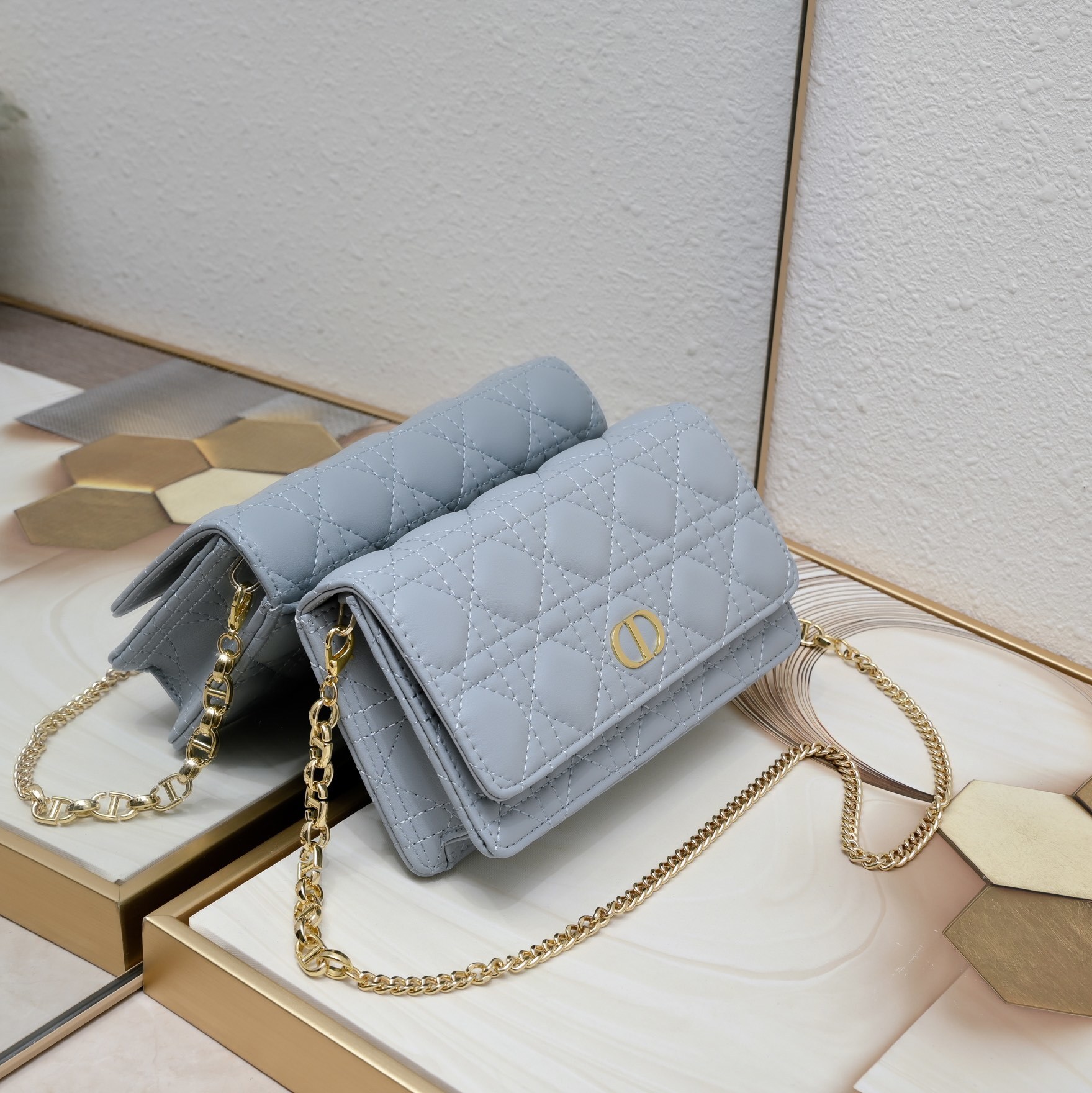 dior quilted wallet on chain - light gray, 20 x 11.5 x 3.5 cm - Image 8