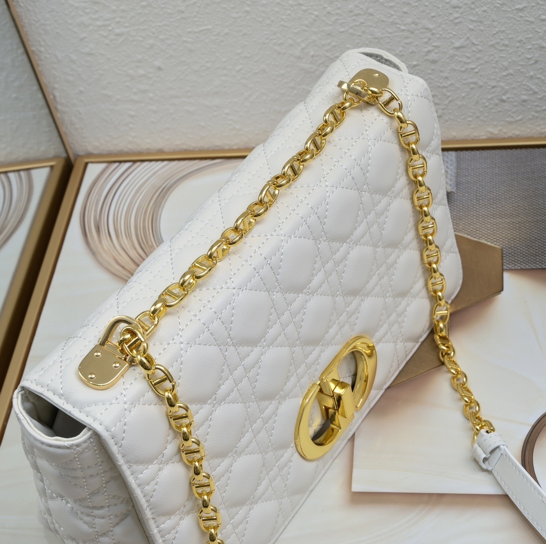 dior white quilted leather shoulder bag with gold chain - Image 8
