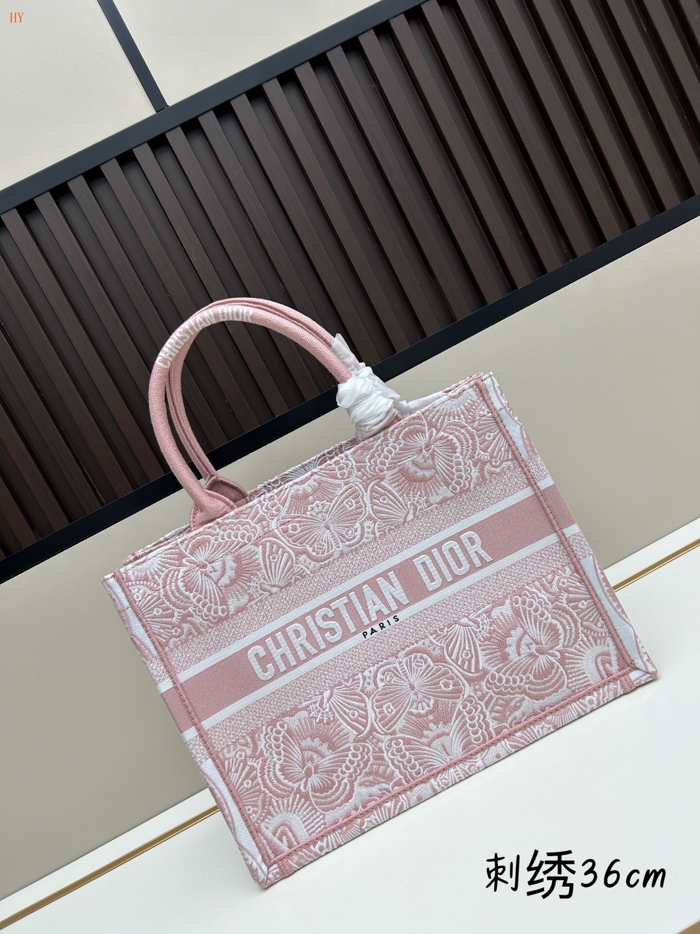 dior embroidered tote bag 36cm - pink
