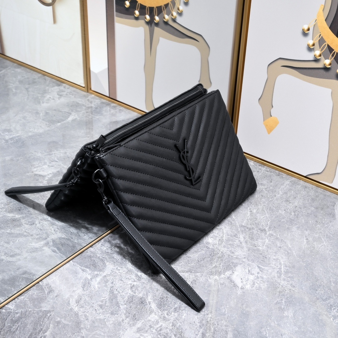 yves saint laurent black chevron clutch - 30cm - Image 8